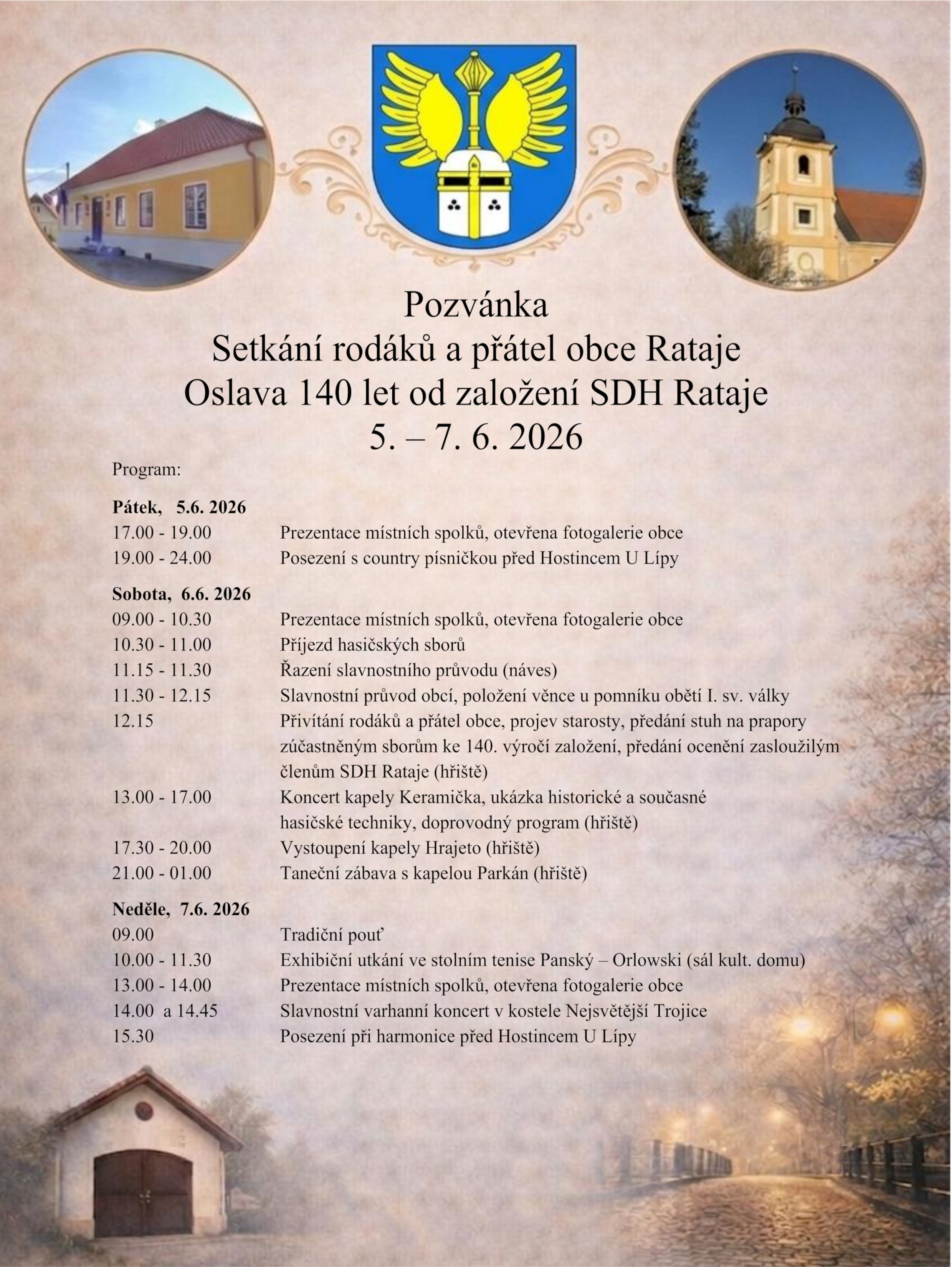 Pozvánka na setkání rodáků a přátel obce Rataje