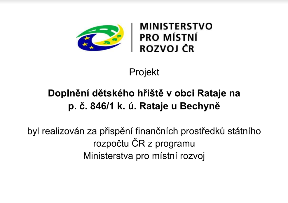 Projekt Doplnění dětského hřiště v obci Rataje na  p. č. 846/1 k. ú. Rataje u Bechyně